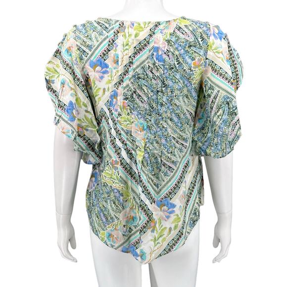 Maeve Anthropologie Top Womens 2 Multi Maya Flutter Sleeves Pleats Floral Boho - Picture 5 of 8
